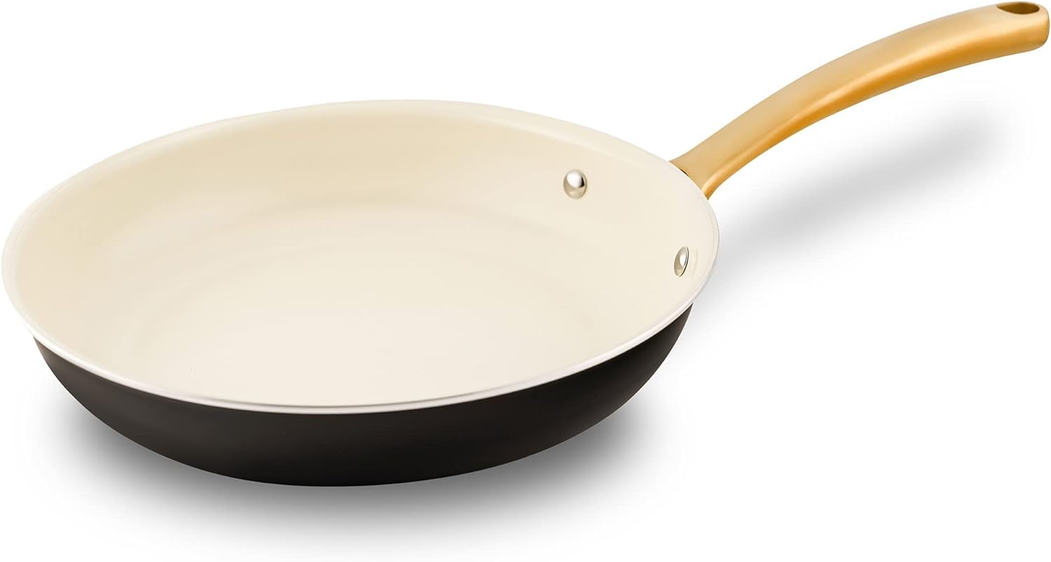 NutriChef 8-Inch Professional Ceramic Frying Pan - Small Skillet with Golden Titanium Handle, Non-Stick Ceramic Coating, Stain-Resistant, Easy to Clean, Ideal for Home Cooking