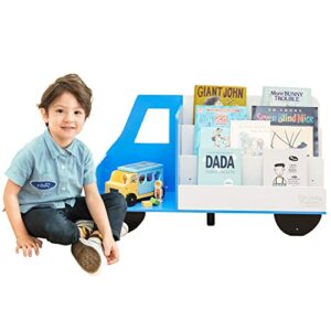 fantasy fields toddler storage kids bookcase 3-tier truck display bookshelf, blue and white