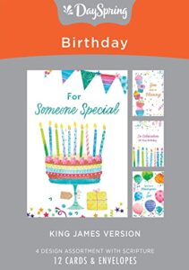 dayspring - for someone special - birthday – king james version – 4 design assortment with scripture – 12 boxed birthday cards & envelopes (j9175)