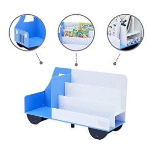 Fantasy Fields Toddler Storage Kids Bookcase 3-Tier Truck Display Bookshelf, Blue and White