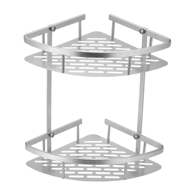 2/3 Layers Triangular Corner Organize Rack Shelves Basket Hanger Shampoo Organizer Shower Bathroom Shelf Kitchen Aluminum (2 Tier)