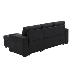 Partner Furniture Upholstery Polyester Blend Fabric Convertible Sectional Sleeper Sofa with Cup Holders in Black