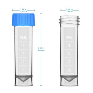 stonylab Graduated Cryogenic Tubes, 5 ml Free-Standing Polypropylene Cryogenic Storage Vials with Cap and Silicone Gasket, Pack of 100