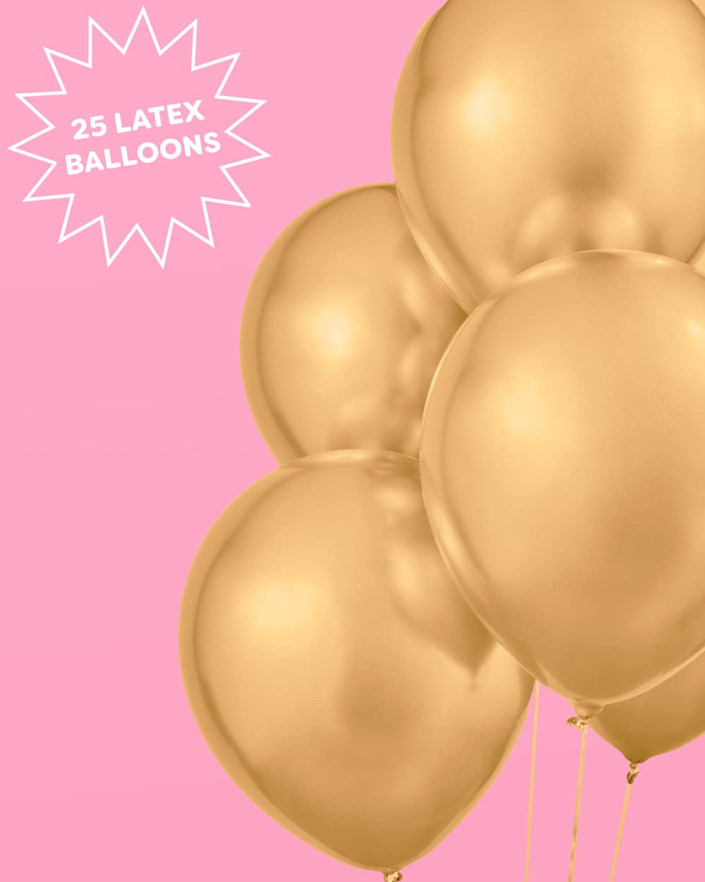 xo, Fetti Gold Chrome Birthday Balloon Set - 25 pk, 12" | Bachelorette Party Decorations, Bridal Shower, Birthday Party, Baby Shower, Engagement