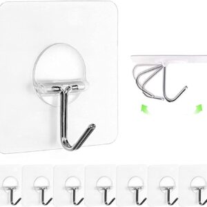 Wall Hooks 13lb(Max) Transparent Reusable Seamless Hooks,Waterproof and Oilproof,Bathroom Kitchen Heavy Duty Self Adhesive Hooks,16 Pack