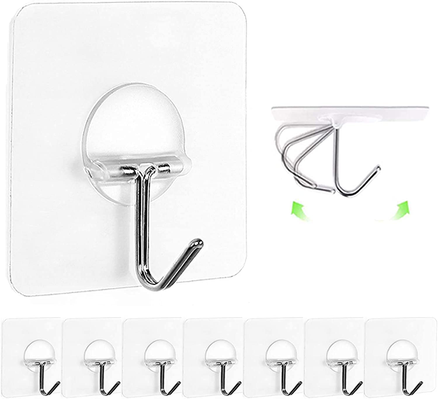 Wall Hooks 13lb(Max) Transparent Reusable Seamless Hooks,Waterproof and Oilproof,Bathroom Kitchen Heavy Duty Self Adhesive Hooks,16 Pack