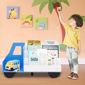 Fantasy Fields Toddler Storage Kids Bookcase 3-Tier Truck Display Bookshelf, Blue and White