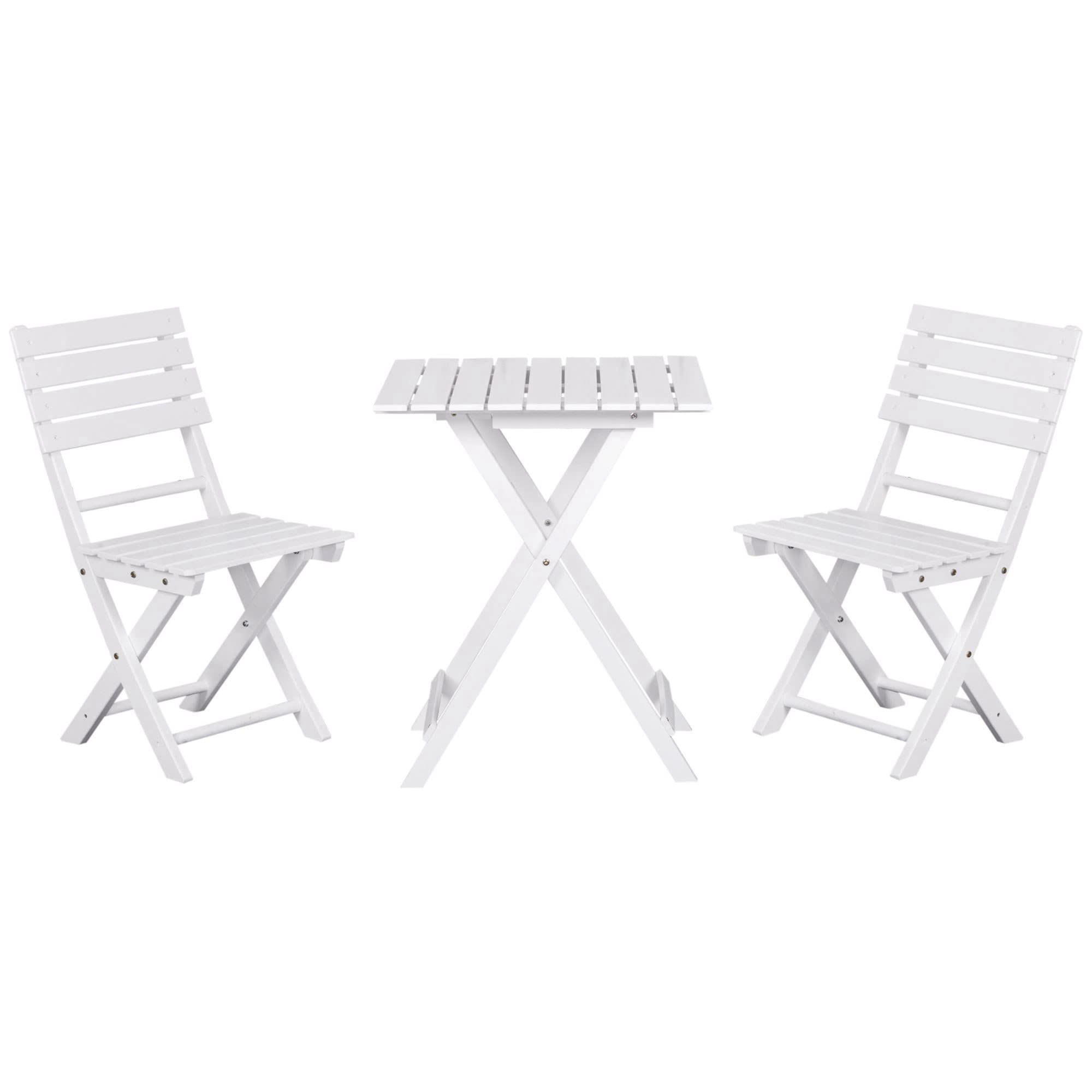 Outsunny 3 Piece Bistro Set, Wood Folding Outdoor Furniture with Table & Chairs for Backyard & Balcony, Square, White