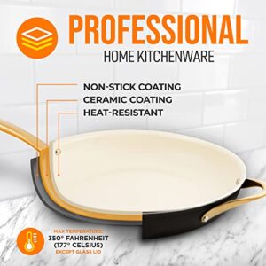 NutriChef 14-Inch Professional Ceramic Frying Pan - Extra-Large Skillet with Golden Titanium Handle, Non-Stick Ceramic Coating, Stain-Resistant, Easy to Clean, Ideal for Home Cooking