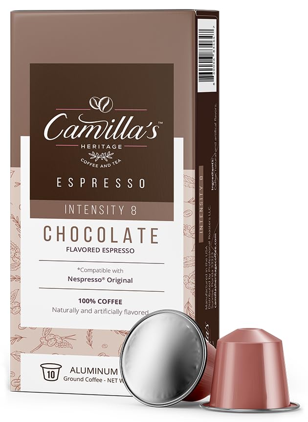 Camilla's Heritage Coffee, Espresso Capsules, 60 Flavored Coffee Pods, Medium Roast, Intensity 8, Single Cup Aluminum Coffee Cups, Nespresso Compatible Machine, Brews 1.35oz