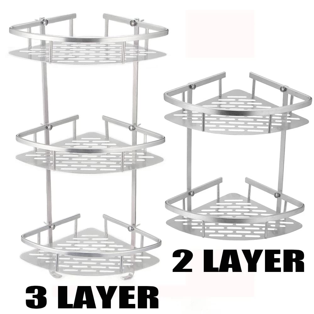 2/3 Layers Triangular Corner Organize Rack Shelves Basket Hanger Shampoo Organizer Shower Bathroom Shelf Kitchen Aluminum (2 Tier)