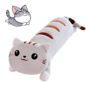 long cat plush pillow cute cat plush long body pillow soft cat animal body pillow kitten plush throw pillow for girlfriend (gray,28in/70cm)