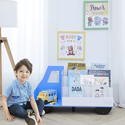 Fantasy Fields Toddler Storage Kids Bookcase 3-Tier Truck Display Bookshelf, Blue and White