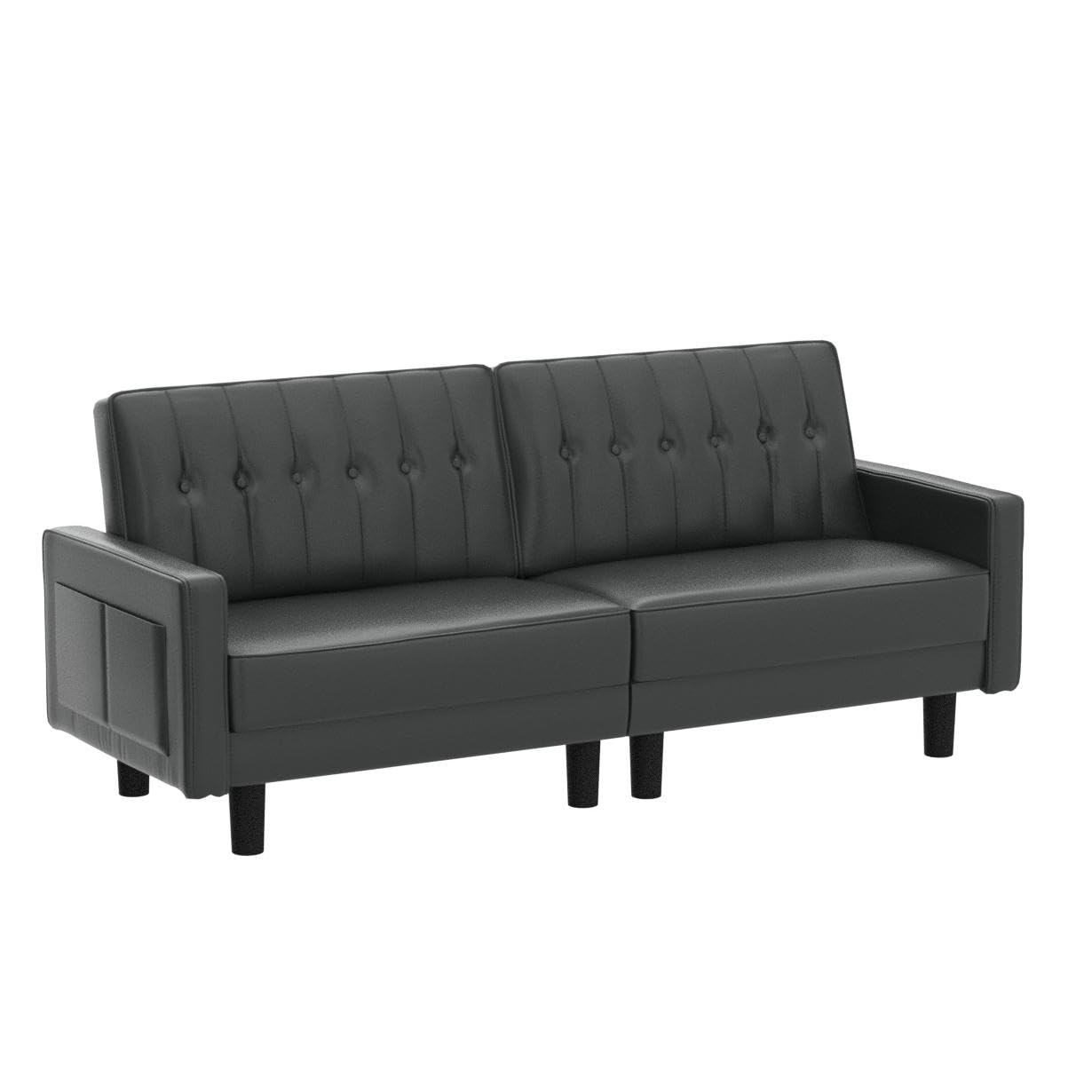 VUYUYU Futon Sofa Couch Bed, Faux Leather Loveseat Couches for Living Room, Mid-Century Modern Tufted Convertible Love Seats Recliner Sleeper Sofa for Small Space with Armrest/Side Pockets