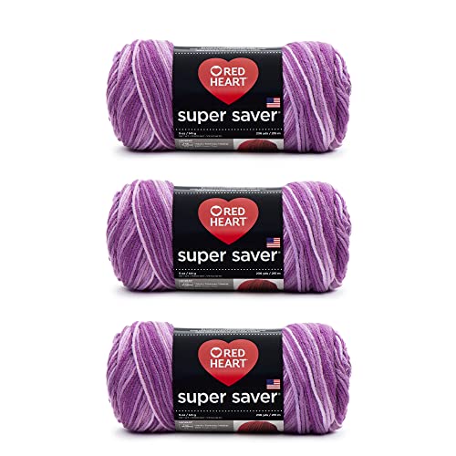 Red Heart Super Saver Purple Tones Yarn - 3 Pack of 141g/5oz - Acrylic - 4 Medium (Worsted) - 364 Yards - Knitting/Crochet