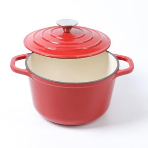 HAWOK Enameled Cast Iron Dutch Oven with Lid, 3 Quart Deep Round Dutch Oven with Dual Handles, Red