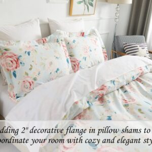 DAUAOTO Queen Size 90"X90" Duvet Cover Set, Bedding Cotton Floral Print Pattern for Teens Girls, Rose Flower Garden