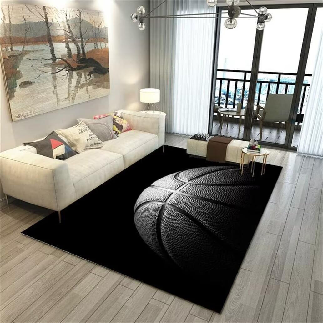 EDUMEYA Boys Teens Black Basketball Area Rug for Bedroom Living Room Sports Non-Slip Floor Doormats Mat