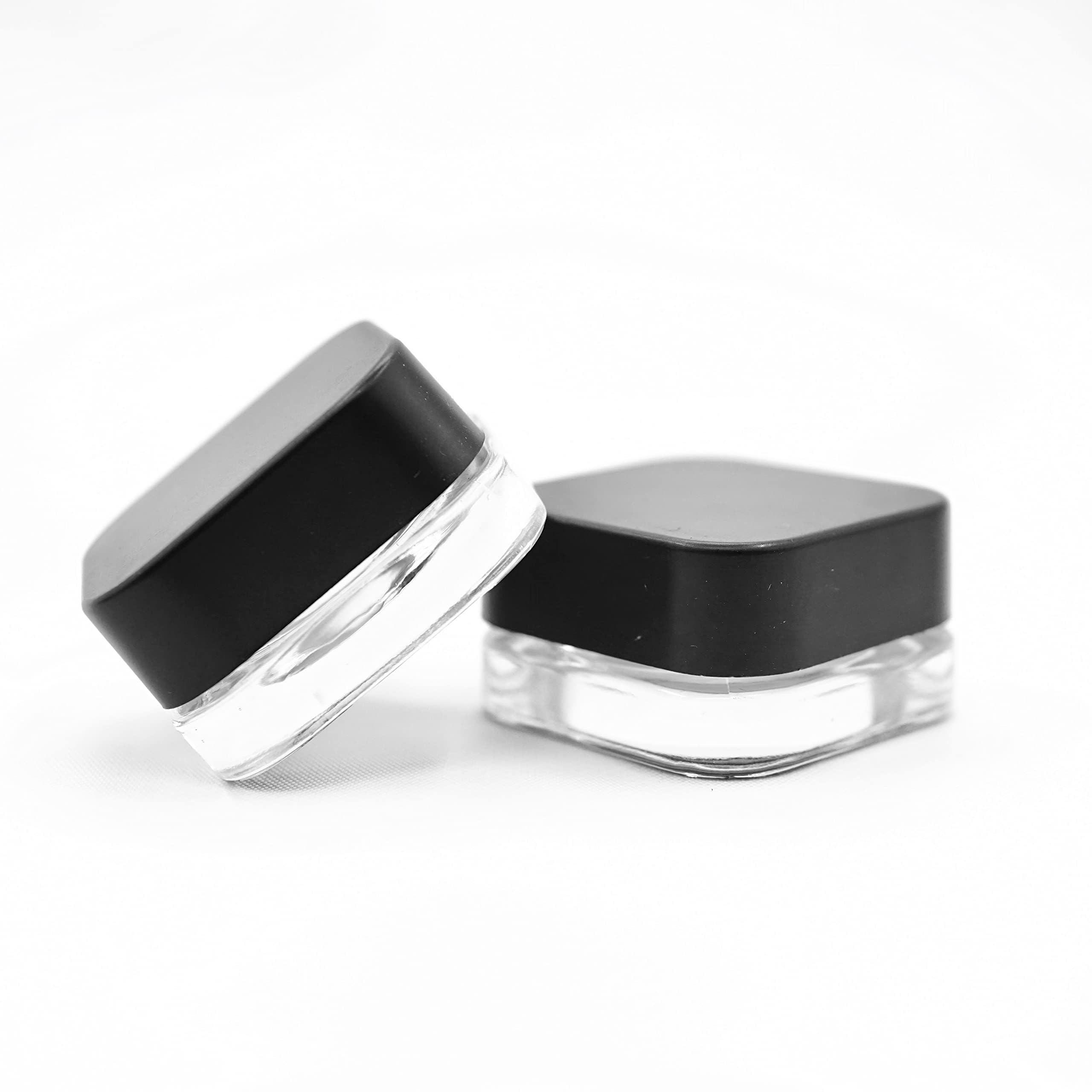 60 Pack | 7ml Square Jar w/Dual Compartments (3.5ml each compartment) | Cube Jar Glass Container (Black-Lid)