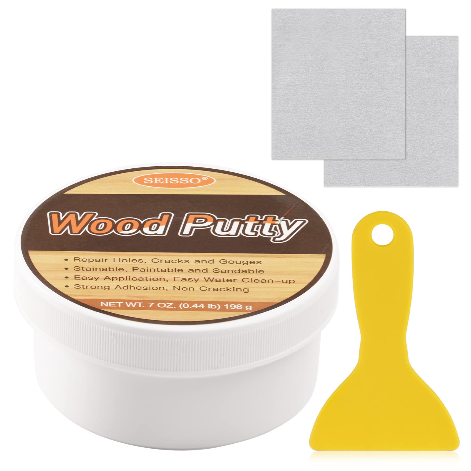 SEISSO Wood Putty, Water-Based Wood Filler, White Wood Putty for Trim, Wood Filler Paintable, Stainable, Wood Furniture Repair kit - Restore Wooden Table, Cabinet, Floors, Door