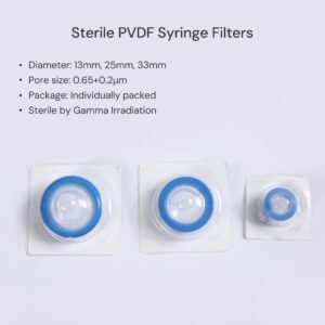 COBETTER 10 pcs/PK Sterile Syringe Filter Double-Layer Hydrophilic PVDF Membrane 0.2μm Lab Filters 13mm Diameter Individually Packed, Blue