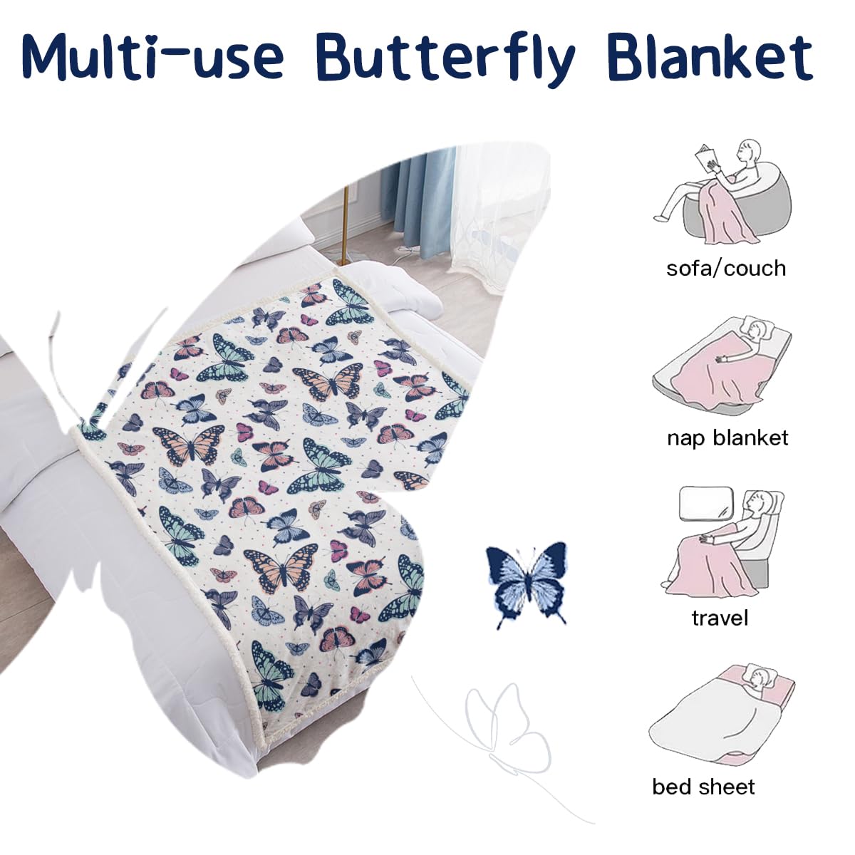 SOULZZZ Garden Purple Butterfly Sherpa Throw Blanket Soft Blankets and Throws Lightweight Plush Butterfly Gifts for Women Kids Girls Butterfly Lovers Gifts (Colorful Butterfly, 50X60 Inches)