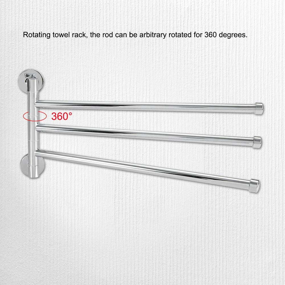 Swivel Towel Bar, 201 Stainless Steel 2/3-Arm Wall Mounted Towel Rack, for Bathroom Kitchen Space Saving Swing Out Towel Hanger Holder (3 arm)