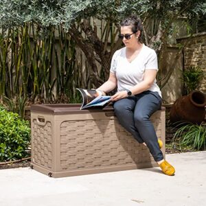 Starplast XXL Sit-On Rattan Style Storage Box: 167.5 Gallon Outdoor Plastic Bin, Weather & Water Resistant, 62.9 x 29.5 x 25 Inches, 2 Colors, 66-811