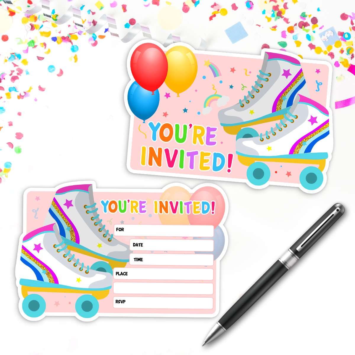 Simimi art Roller Skate Birthday Party Invitations - 30 Invite Cards with Envelopes