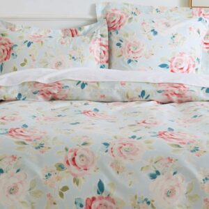 DAUAOTO Queen Size 90"X90" Duvet Cover Set, Bedding Cotton Floral Print Pattern for Teens Girls, Rose Flower Garden