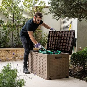 Starplast XXL Sit-On Rattan Style Storage Box: 167.5 Gallon Outdoor Plastic Bin, Weather & Water Resistant, 62.9 x 29.5 x 25 Inches, 2 Colors, 66-811