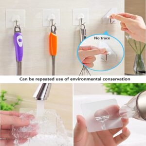 Wall Hooks 13lb(Max) Transparent Reusable Seamless Hooks,Waterproof and Oilproof,Bathroom Kitchen Heavy Duty Self Adhesive Hooks,16 Pack