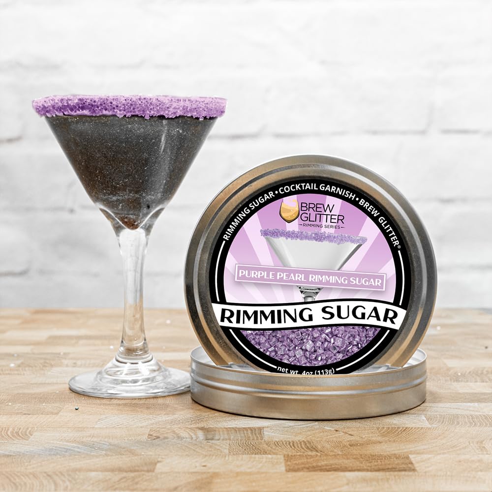 BREW GLITTER Purple Pearl Cocktail Rimming Sugar, Drink Rimmer for Beverages, Cocktails, Margaritas, Drinks, Kosher Certified (4oz, Purple Pearl)