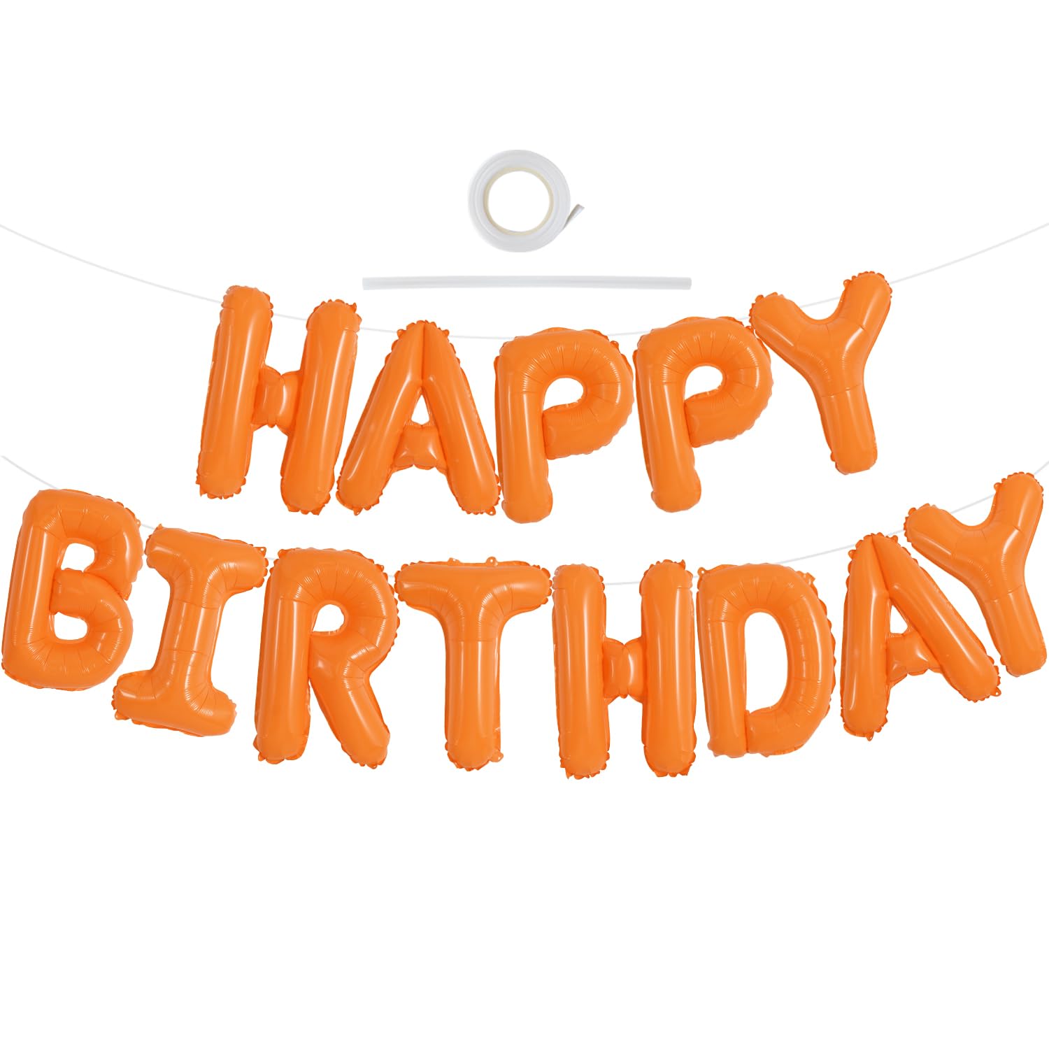 TONIFUL Orange Happy Birthday Balloons Banner 16 Inch Mylar Foil Letters Birthday Sign Banner Bunting Reusable for Girls Boys Kids & Adults Birthday Decorations and Halloween Party Supplies