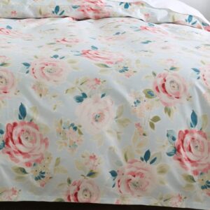 DAUAOTO Queen Size 90"X90" Duvet Cover Set, Bedding Cotton Floral Print Pattern for Teens Girls, Rose Flower Garden