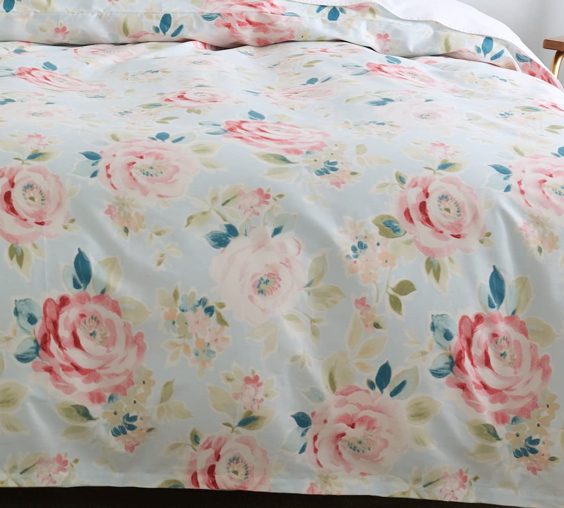 DAUAOTO Queen Size 90"X90" Duvet Cover Set, Bedding Cotton Floral Print Pattern for Teens Girls, Rose Flower Garden