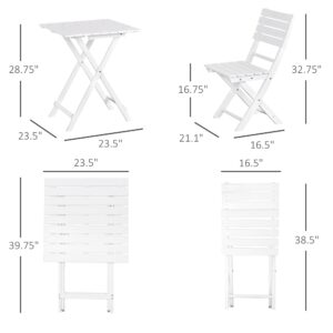 Outsunny 3 Piece Bistro Set, Wood Folding Outdoor Furniture with Table & Chairs for Backyard & Balcony, Square, White