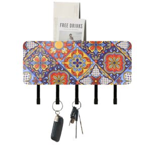 mchiver mexican talavera ceramic tile pattern key holder for wall decorative mail organizer holders wall mounted key hangers with 5 hooks mounting hardware key rack for office entryway door