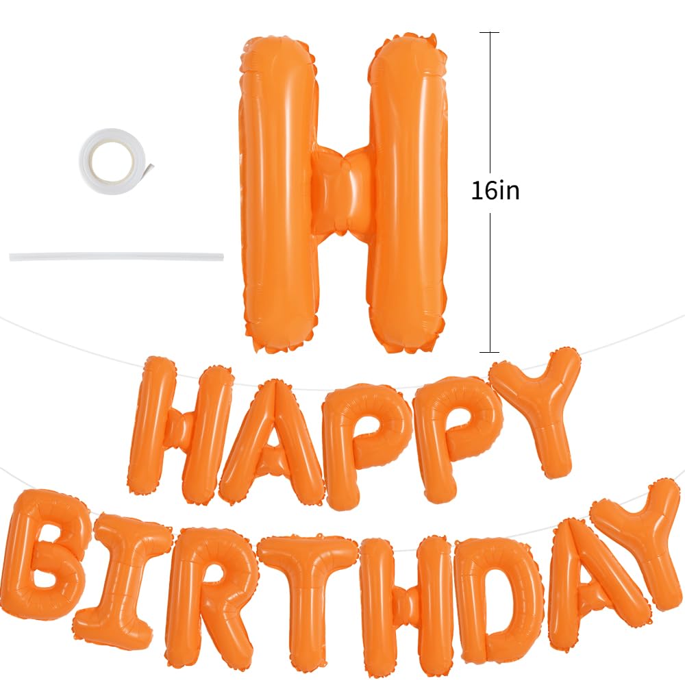 TONIFUL Orange Happy Birthday Balloons Banner 16 Inch Mylar Foil Letters Birthday Sign Banner Bunting Reusable for Girls Boys Kids & Adults Birthday Decorations and Halloween Party Supplies