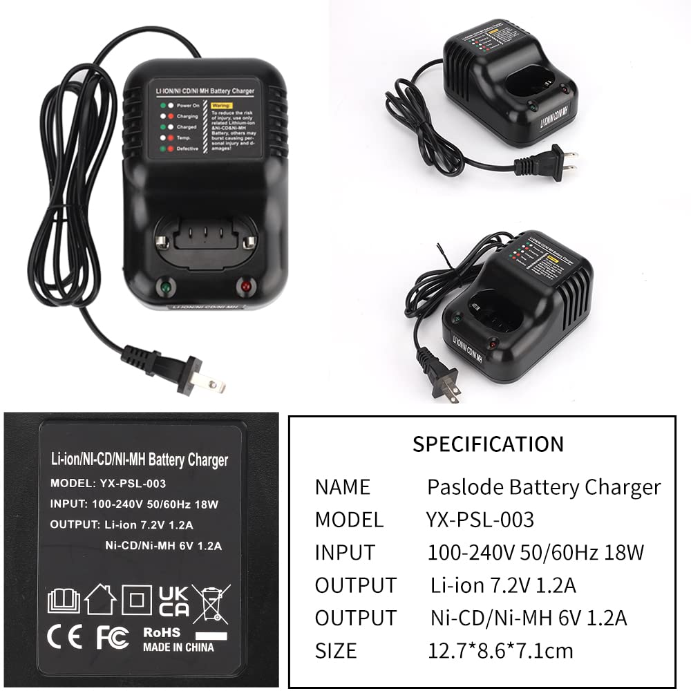 for Paslode Charger, YEX-BUR Dual Chemistry Power Tool Battery Charger for Paslode 6V Ni-CD/Ni-MH Battery 404717 404400 900400 900420 900421 900600 7.2V Li-ion Battery 902654 902600 CF325LI