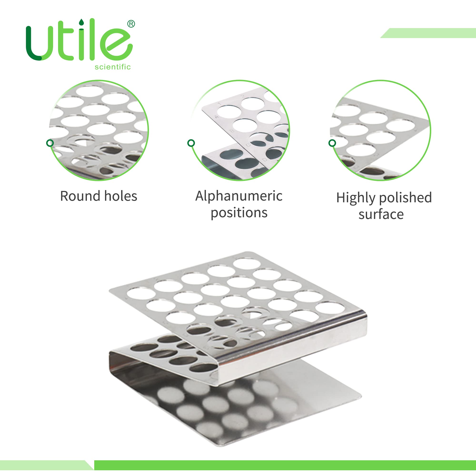 Utile 2pcs of 25 Holes Stainless Steel Test Tube Rack, Z Shape, Suitable for Tubes of Dia.≤16mm, 4050.4605.2.