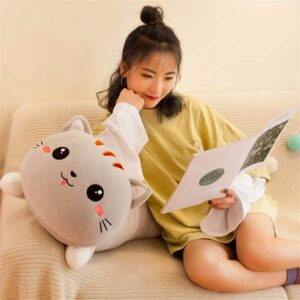 Long Cat Plush Pillow Cute Cat Plush Long Body Pillow Soft Cat Animal Body Pillow Kitten Plush Throw Pillow for Girlfriend (Gray,28in/70cm)