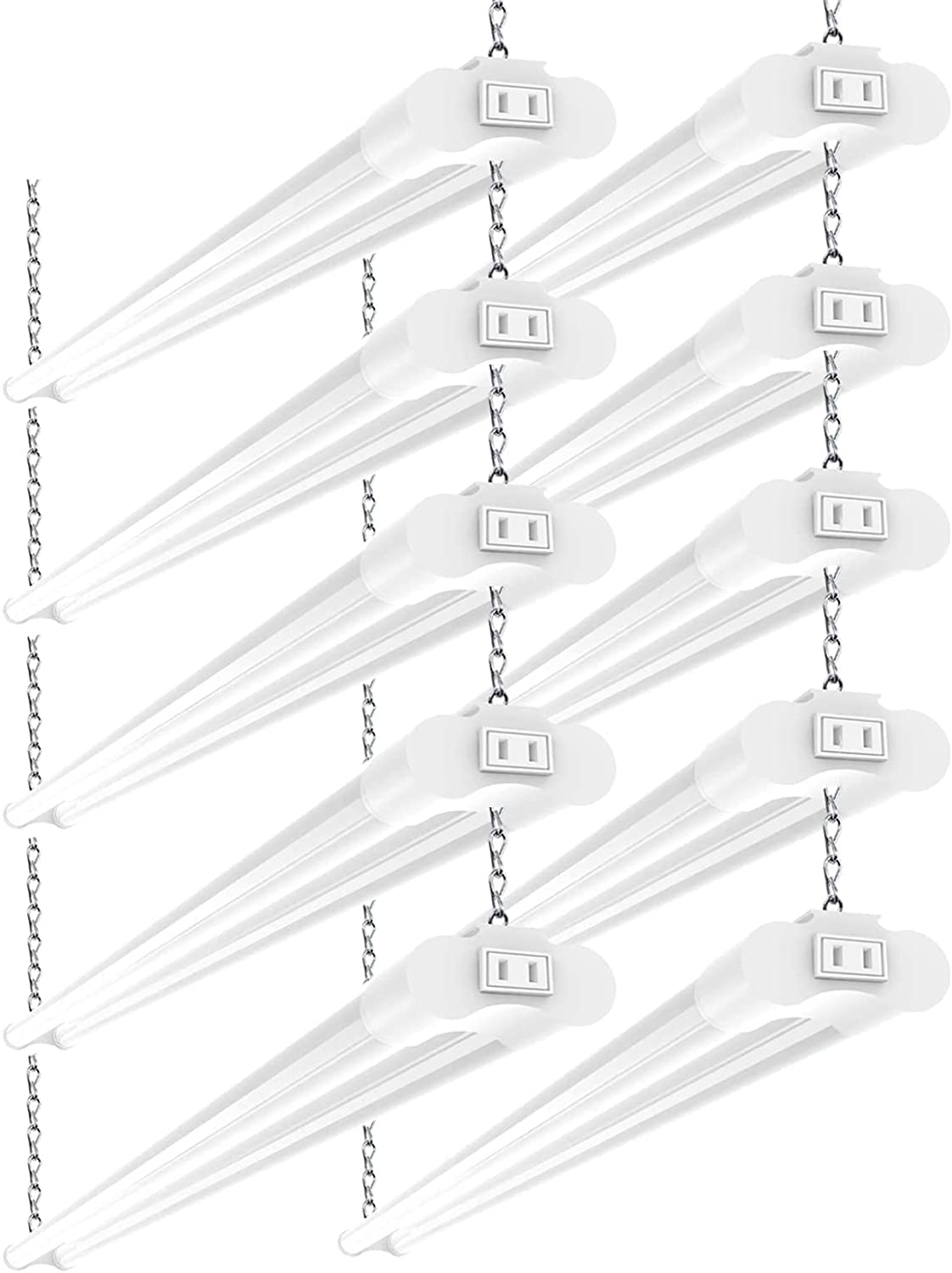 BBOUNDER 10-Pack Linkable LED Utility Shop Light, 4 FT, 4000 LM, 6500K Cool Daylight, 48 Inch Integrated Fixture for Garage, 40W Equivalent 250W, Surface + Suspension Mount, White