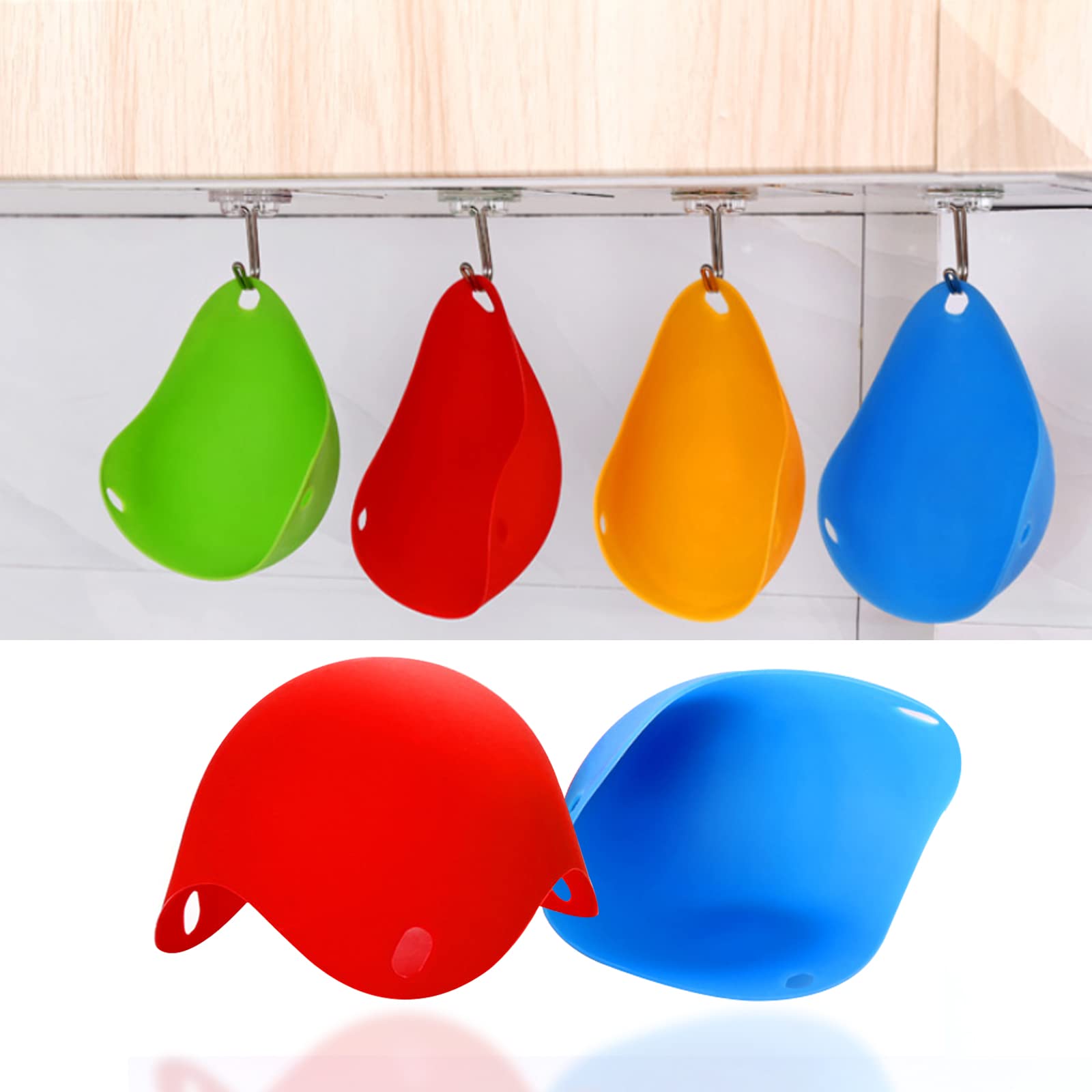 4 Pack Silicone Egg Poaching Cups Boiler Molds with Ring Standers Easy Release and Cleaning Poached Bowl for Microwave or Stove Top Cooking (Orange, Green, Blue, Red), red,orange,blue,green