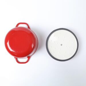 HAWOK Enameled Cast Iron Dutch Oven with Lid, 3 Quart Deep Round Dutch Oven with Dual Handles, Red