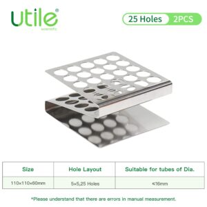 Utile 2pcs of 25 Holes Stainless Steel Test Tube Rack, Z Shape, Suitable for Tubes of Dia.≤16mm, 4050.4605.2.