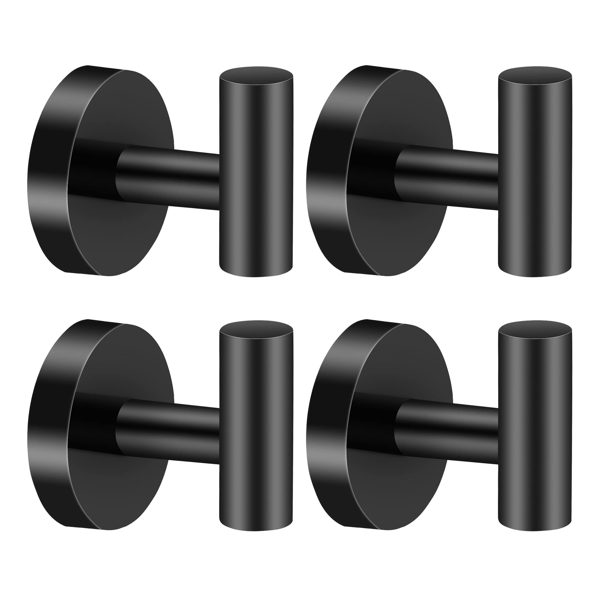 Hinmood Towel Hooks for Bathroom, Robe Towel Hooks for Bathroom, Bedroom, Kitchen, Garage Wall Mounted Hanging Hooks (Matte Black, 4 Packs)