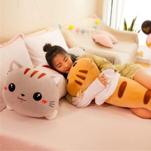 Long Cat Plush Pillow Cute Cat Plush Long Body Pillow Soft Cat Animal Body Pillow Kitten Plush Throw Pillow for Girlfriend (Gray,28in/70cm)