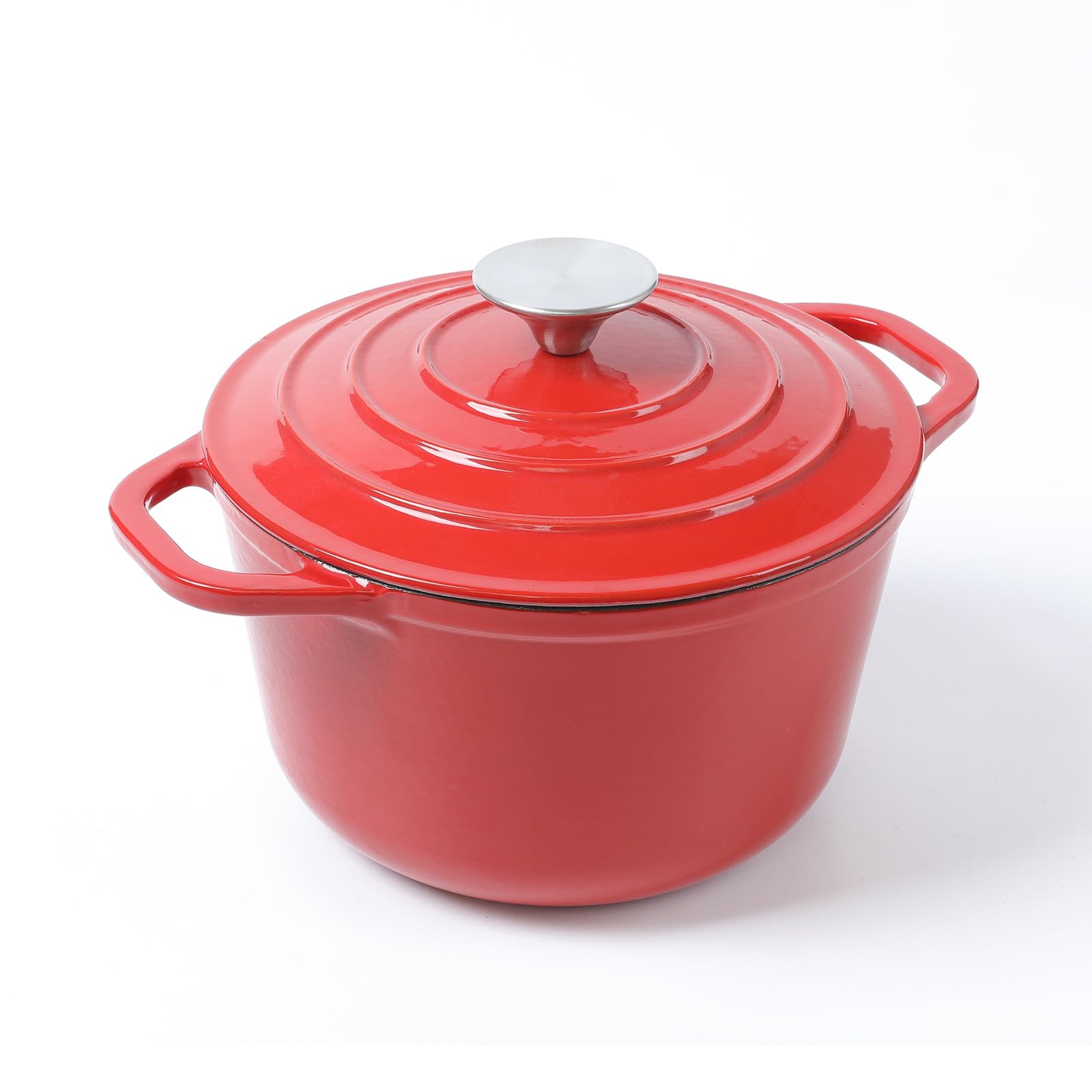 HAWOK Enameled Cast Iron Dutch Oven with Lid, 3 Quart Deep Round Dutch Oven with Dual Handles, Red