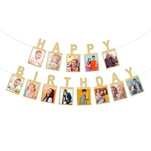 birthday photo banner, suitable for kids and adults birthday party decoration, annual milestone golden happy birthday banner (gold)